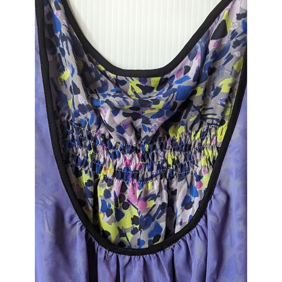 Beverly Drive Womens Reversible Blouse Size 20 22 Floral Top Smocked Neon Purple - Picture 8 of 12